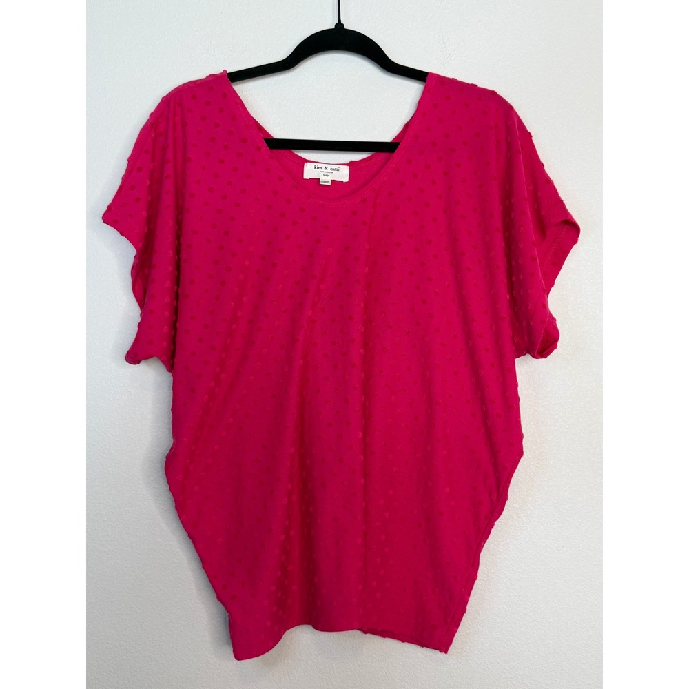 Kim & Cami‎ Los Angeles Hot Pink Swiss Dot Dolman Sleeve Top Blouse Large